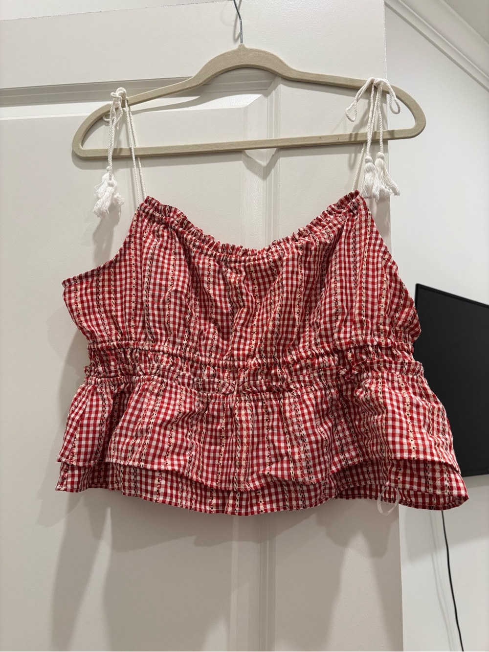 Chelsea & Violet Red Gingham Ruffle Tie-Strap Tank